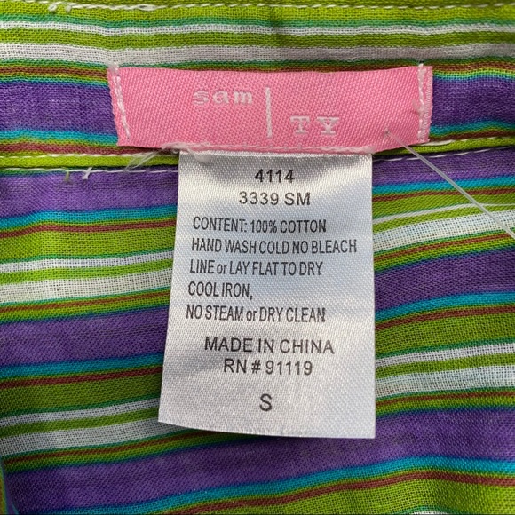 NEW SAM TY 100% Cotton Green/Purple Striped Button Down Top S - Picture 6 of 8